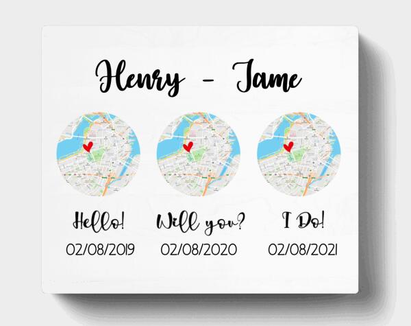 Custom Personalized Map Canvas - Best Gift For Couple