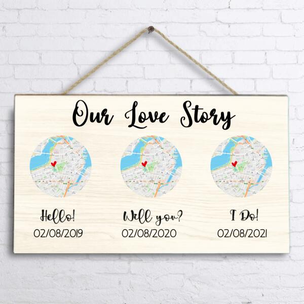 Custom Personalized Map Rectangle Wall Art - Best Gift For Couple