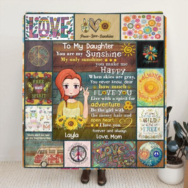 Custom Personalized Bohemian Girl Quilt/Fleece Blanket - Best Gift For Daughter/Family - You Are My Sunshine