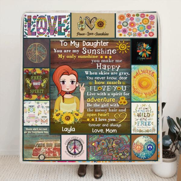 Custom Personalized Bohemian Girl Quilt/Fleece Blanket - Best Gift For Daughter/Family - You Are My Sunshine