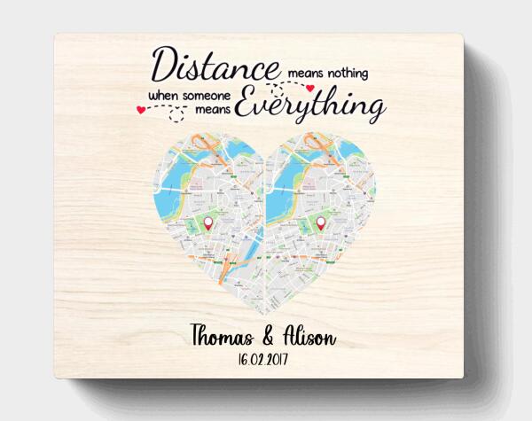 Custom Personalized Map Couple Horizontal Canvas - Best Gift For Couple - Distance Means Nothing When Someone Means Everything