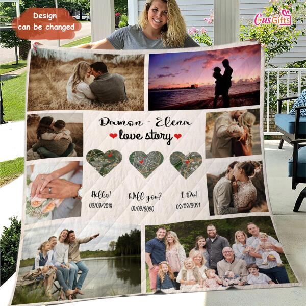 Custom Personalized Map Photo Quilt/Fleece Blanket - Best Gift For Couple - Love Story