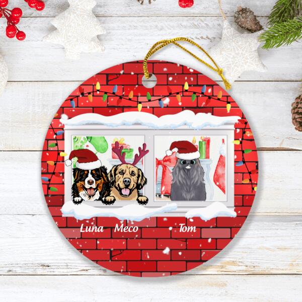 Custom Personalized Christmas Pet By Window Ornament - Upto 3 Pets - Best Gift For Dog Lover/Cat Lover