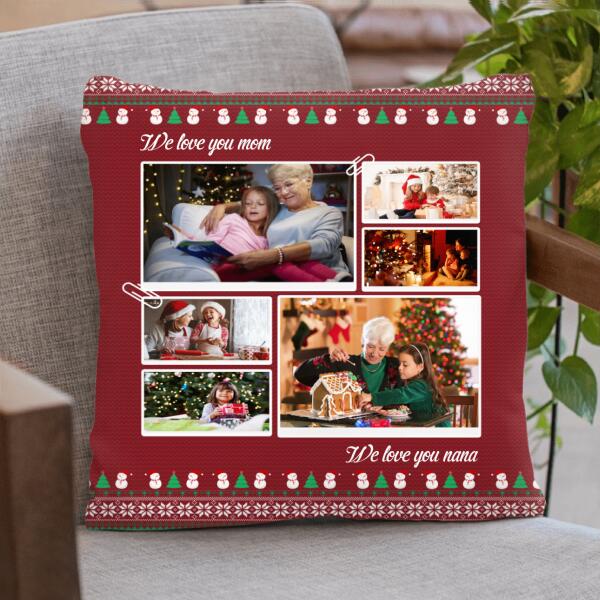 Custom Personalized Photo Quilt/Fleece Blanket & Pillow Cover  - Upto 6 Photos - Best Gift For Couple/Family - We Love You Mom