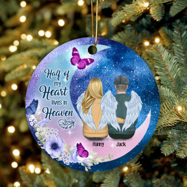 Custom Personalized Memorial Mom Dad Ornament - Best Gift For Couple - Half Of My Heart Lives In Heaven