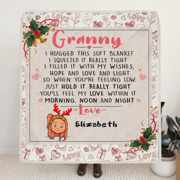 Custom Personalized Hugged This Blanket Quilt/ Fleece Blanket - Upto 6 Kids - Christmas Gift Idea For Grandma, Mama