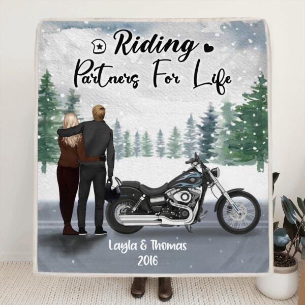 Custom Personalized Couple And Motorcycle Quilt/Fleece Blanket & Pillow Cover - Best Gift For Couple - Riding Partners For Life