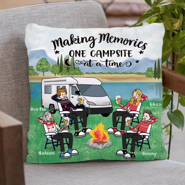 Custom Personalized Camping With Friends Quilt/Fleece Blanket & Pillow Cover - Upto 6 People - Best Gift For Friends/Camping Lovers - Retired Every Hour Is Happy Hour