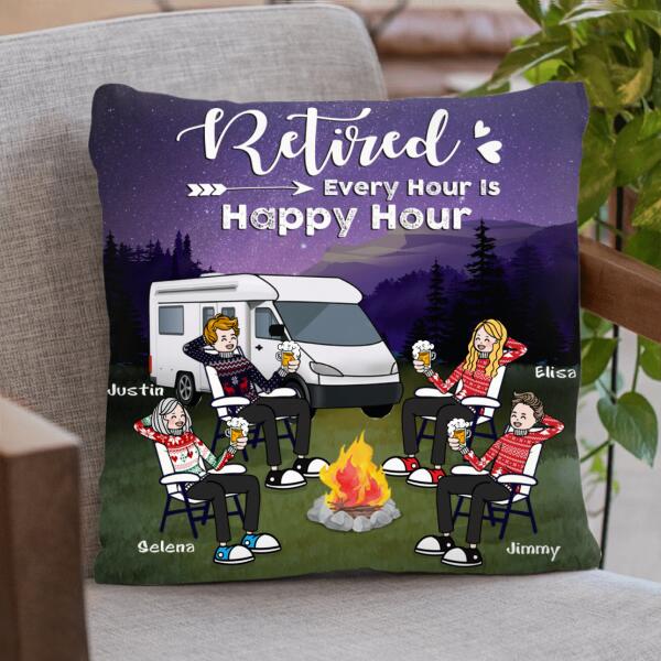 Custom Personalized Night Camping With Friends Quilt/Fleece Blanket  & Pillow Cover - Upto 6 People  - Best Gift For Friends/Camping Lovers - Happy Campers