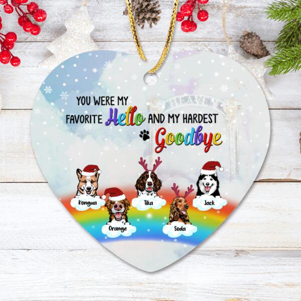 Custom Personalized Memorial Pets At Rainbow Bridge Ornament - Upto 5 Pets - Memorial Gift For Dog Lovers/Cat Lovers - You Were My Favorite Hello And My Hardest Goodbye