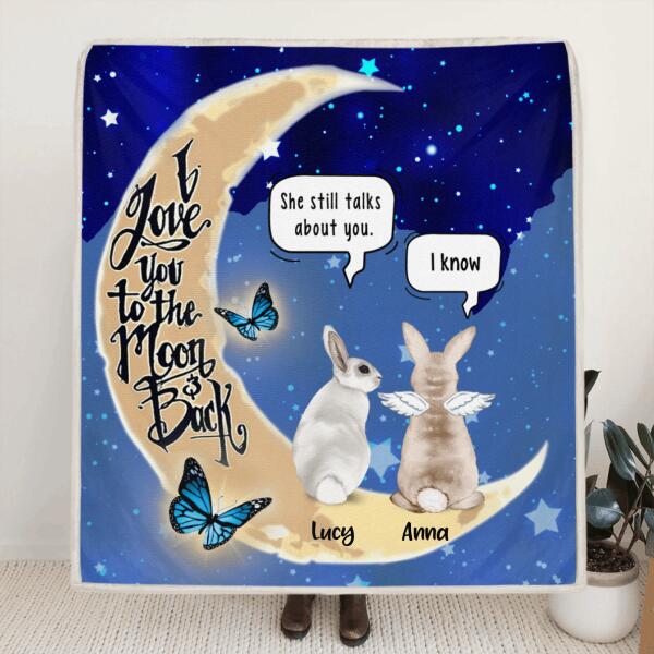 Custom Personalized Rabbit Moon Memorial Pillow Cover & Quilt/ Fleece Blanket - Upto 5 Rabbits - Memorial Gift Idea - I Love You To The Moon & Back