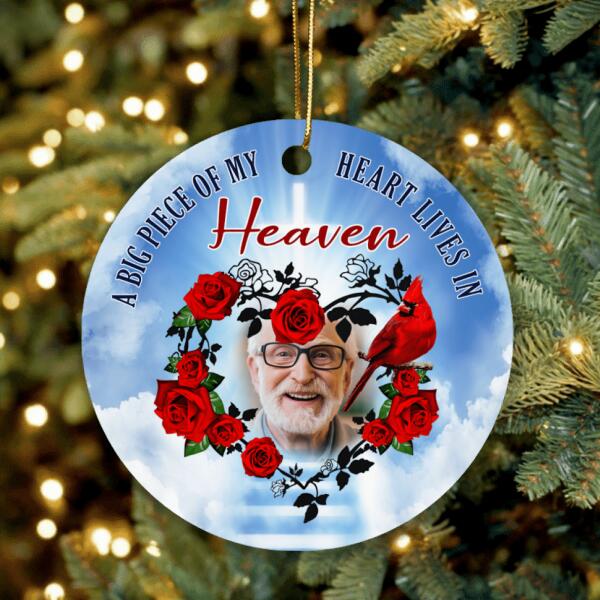 Custom Personalized Memorial Ornament - Memorial Gift For Family - A Big Piece Of My Heart Lives In Heaven