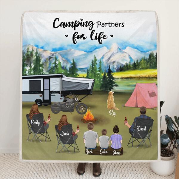 Custom Personalized Camping Blanket - 3 Adults with 3 Kids and 1 Pet - Gift For Camping Lover