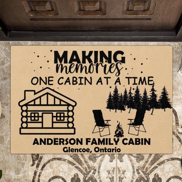 Custom Personalized Off - Grid / Log Cabin Doormat - Best Gift For Outdoor Family/Couple - Making Memories One Cabin At A Time