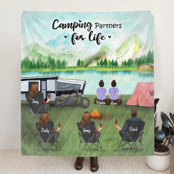 Customer Personalized Camping Blanket - Gift for the whole family, camping lovers with 4 Adults, 2 Kids - Camping Partner For Life