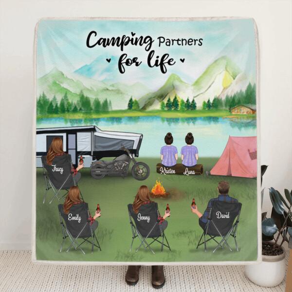 Customer Personalized Camping Blanket - Gift for the whole family, camping lovers with 4 Adults, 2 Kids - Camping Partner For Life