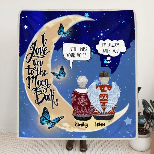 Custom Personalized Old Couple Memorial Quilt/ Fleece Blanket - Memorial Gift For Couple - I Love You To The Moon & Back