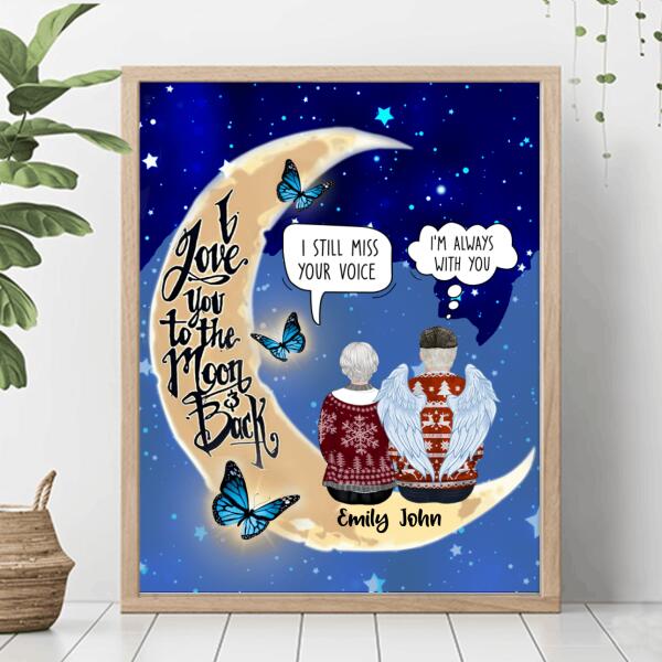 Custom Personalized Old Couple Memorial Poster - Memorial Gift For Couple - I Love You To The Moon & Back