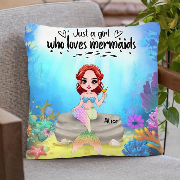 Custom Personalized Mermaid Friends Pillow Cover & Quilt/ Fleece Blanket - Just A Girl Who Loves Mermaids