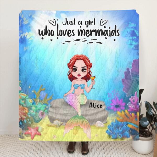 Custom Personalized Mermaid Friends Pillow Cover & Quilt/ Fleece Blanket - Just A Girl Who Loves Mermaids