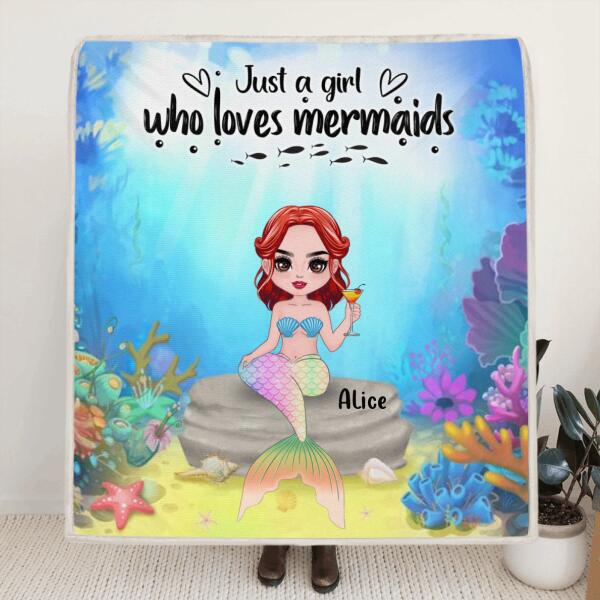 Custom Personalized Mermaid Friends Pillow Cover & Quilt/ Fleece Blanket - Just A Girl Who Loves Mermaids