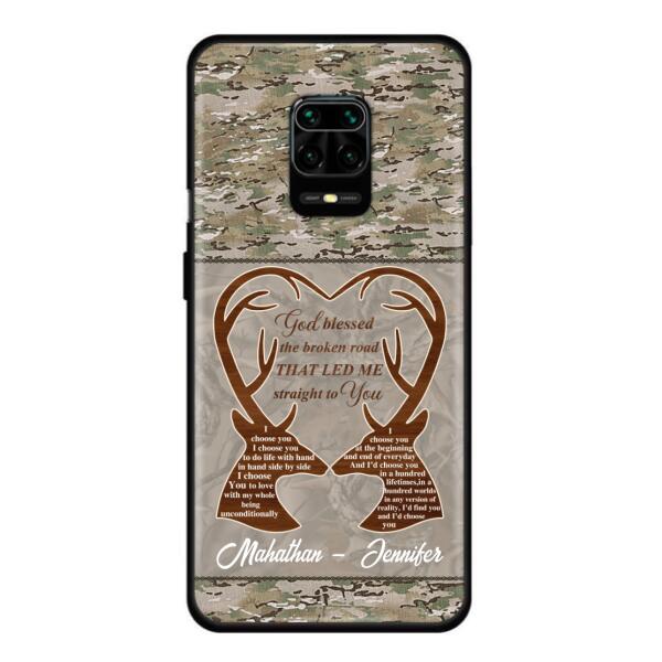 Custom Personalized Deer Hunting Heart Phone Case - Gift Idea For Couple - God Blessed The Broken Road That Led Me Straight To You - Case For Xiaomi, Oppo And Huawei