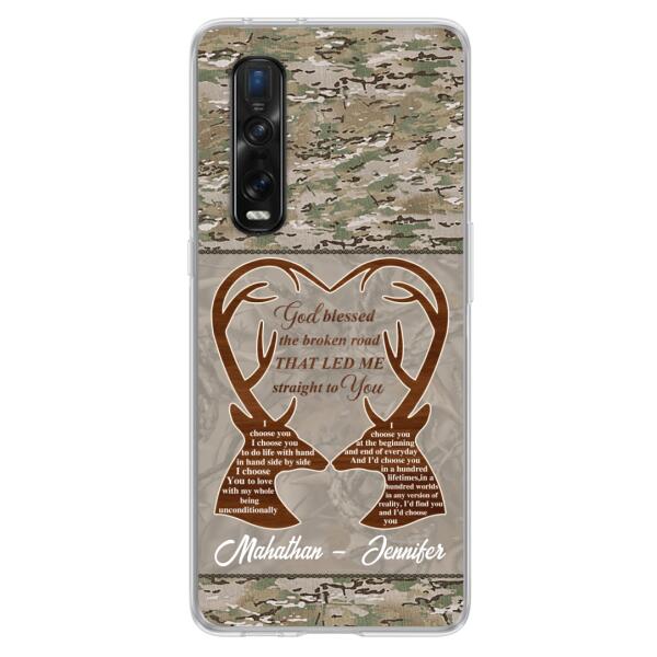 Custom Personalized Deer Hunting Heart Phone Case - Gift Idea For Couple - God Blessed The Broken Road That Led Me Straight To You - Case For Xiaomi, Oppo And Huawei