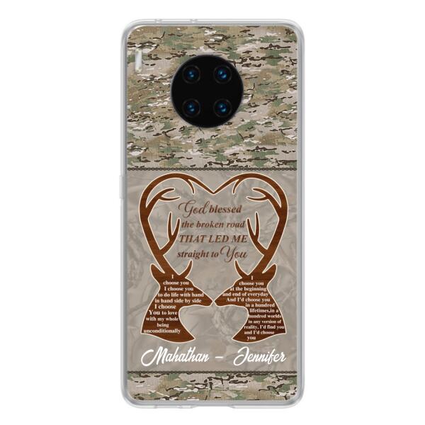 Custom Personalized Deer Hunting Heart Phone Case - Gift Idea For Couple - God Blessed The Broken Road That Led Me Straight To You - Case For Xiaomi, Oppo And Huawei