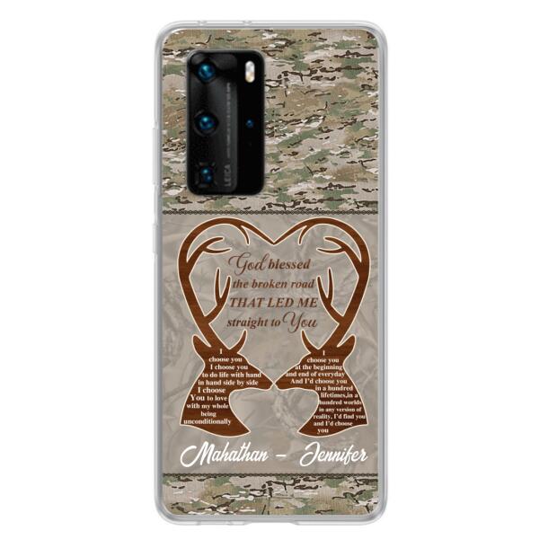 Custom Personalized Deer Hunting Heart Phone Case - Gift Idea For Couple - God Blessed The Broken Road That Led Me Straight To You - Case For Xiaomi, Oppo And Huawei