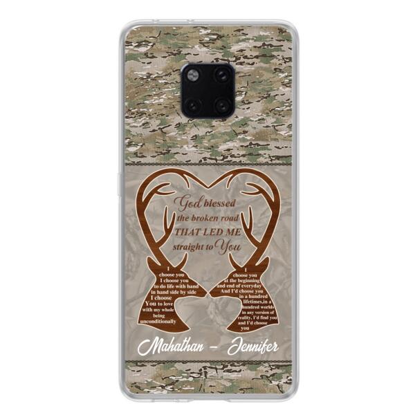 Custom Personalized Deer Hunting Heart Phone Case - Gift Idea For Couple - God Blessed The Broken Road That Led Me Straight To You - Case For Xiaomi, Oppo And Huawei