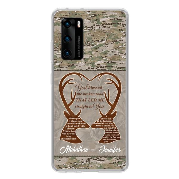 Custom Personalized Deer Hunting Heart Phone Case - Gift Idea For Couple - God Blessed The Broken Road That Led Me Straight To You - Case For Xiaomi, Oppo And Huawei