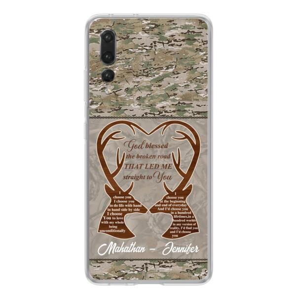 Custom Personalized Deer Hunting Heart Phone Case - Gift Idea For Couple - God Blessed The Broken Road That Led Me Straight To You - Case For Xiaomi, Oppo And Huawei