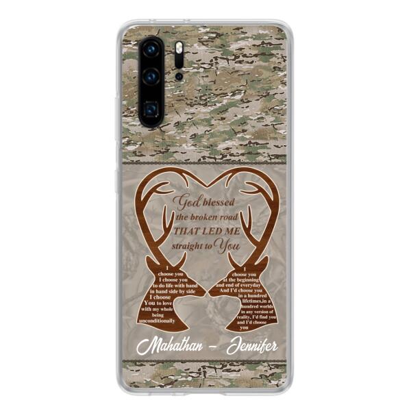 Custom Personalized Deer Hunting Heart Phone Case - Gift Idea For Couple - God Blessed The Broken Road That Led Me Straight To You - Case For Xiaomi, Oppo And Huawei