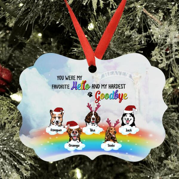 Custom Personalized Memorial Pets At Rainbow Bridge Ornament - Upto 5 Pets - Memorial Gift For Dog Lovers/Cat Lovers - You Were My Favorite Hello And My Hardest Goodbye