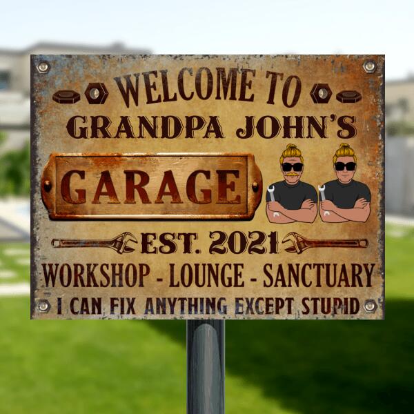 Custom Personalized Grandpa/Dad's Garage Metal Sign - Gift Idea For Grandpa/ Dad - Welcome To Grandpa John's Garage