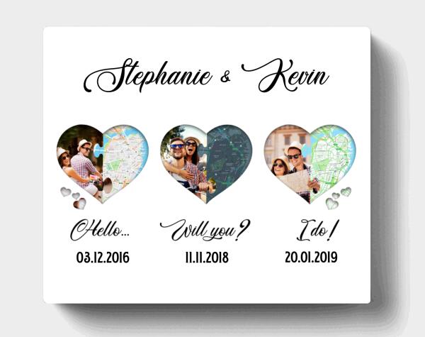 Custom Personalized Canvas - Custom Maps & Photos - Gifts for Couples, Husband and Wife - Hello, Will you, I do