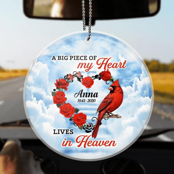 Custom Personalized Memorial Cardinal Circle Arcylic Ornament - Memorial Gift Idea - A Big Piece Of My Heart Lives In Heaven