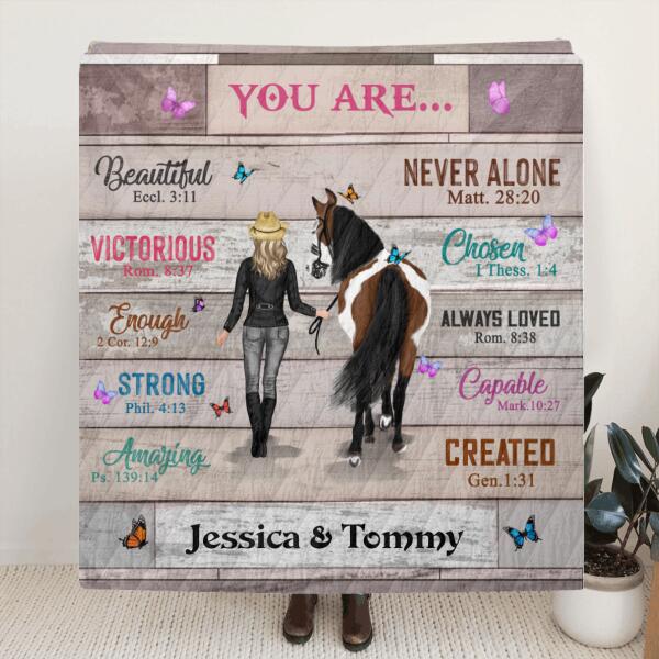 Custom Personalized Christian You're Beautiful Horse Girl Pillow Cover & Quilt/ Fleece Blanket - Gift Idea For Horse Lover