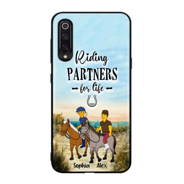 Custom Personalized Horseback Riding Cartoon Portrait From Photo Phone Case - Gift Idea For Couple/ Riding Lover - Case For Xiaomi, Oppo And Huawei