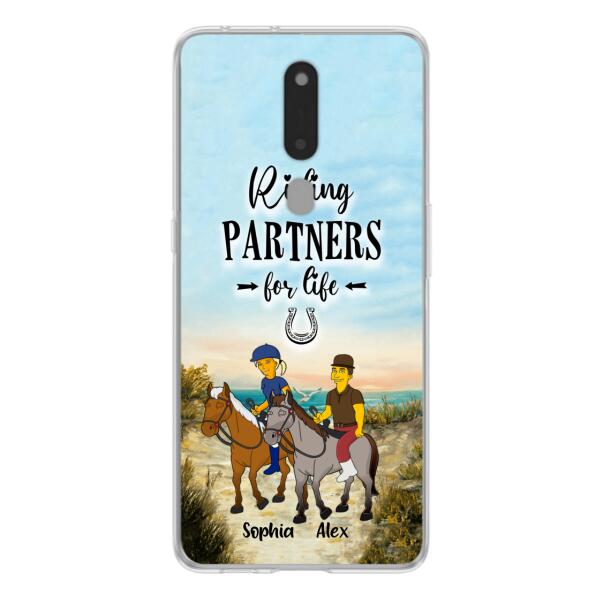 Custom Personalized Horseback Riding Cartoon Portrait From Photo Phone Case - Gift Idea For Couple/ Riding Lover - Case For Xiaomi, Oppo And Huawei