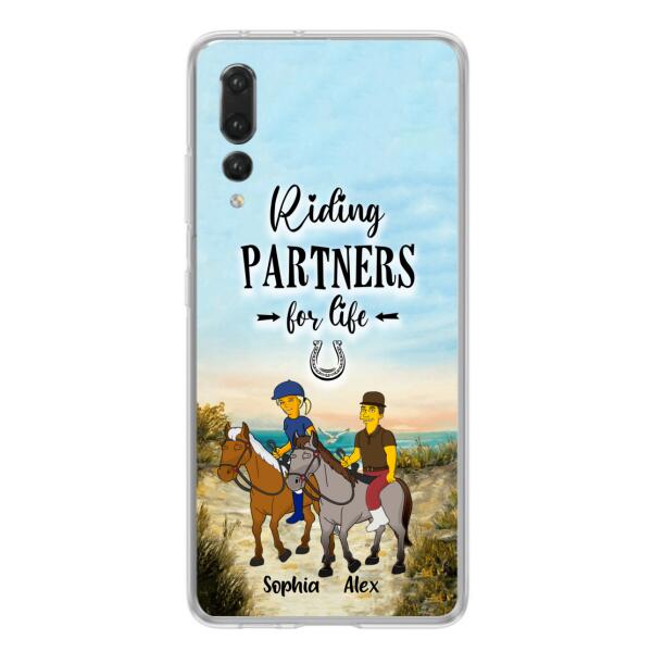 Custom Personalized Horseback Riding Cartoon Portrait From Photo Phone Case - Gift Idea For Couple/ Riding Lover - Case For Xiaomi, Oppo And Huawei