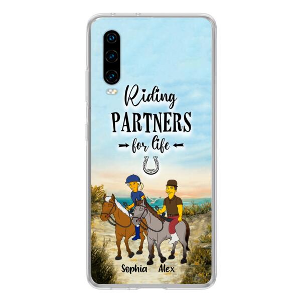 Custom Personalized Horseback Riding Cartoon Portrait From Photo Phone Case - Gift Idea For Couple/ Riding Lover - Case For Xiaomi, Oppo And Huawei