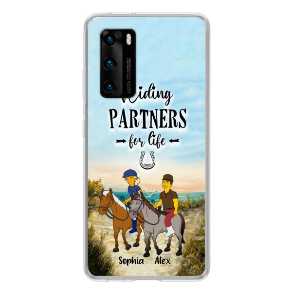 Custom Personalized Horseback Riding Cartoon Portrait From Photo Phone Case - Gift Idea For Couple/ Riding Lover - Case For Xiaomi, Oppo And Huawei