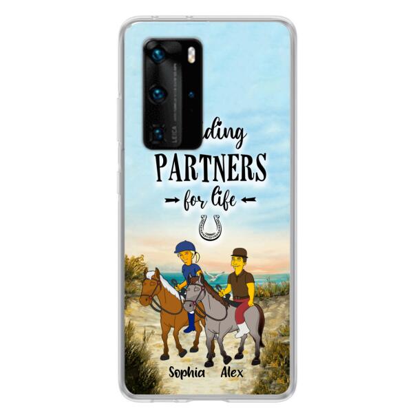 Custom Personalized Horseback Riding Cartoon Portrait From Photo Phone Case - Gift Idea For Couple/ Riding Lover - Case For Xiaomi, Oppo And Huawei