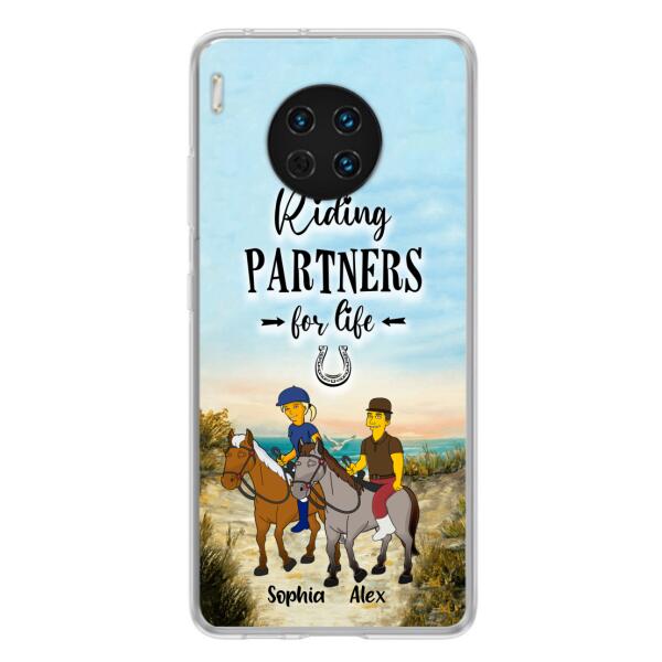 Custom Personalized Horseback Riding Cartoon Portrait From Photo Phone Case - Gift Idea For Couple/ Riding Lover - Case For Xiaomi, Oppo And Huawei