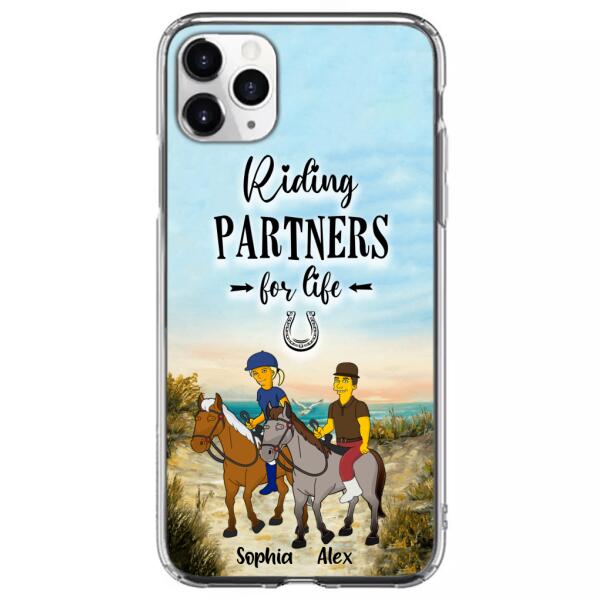 Custom Personalized Horseback Riding Cartoon Portrait From Photo Phone Case - Gift Idea For Couple/ Riding Lover - Case For iPhone And Samsung