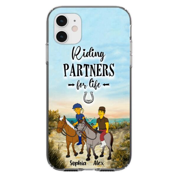 Custom Personalized Horseback Riding Cartoon Portrait From Photo Phone Case - Gift Idea For Couple/ Riding Lover - Case For iPhone And Samsung