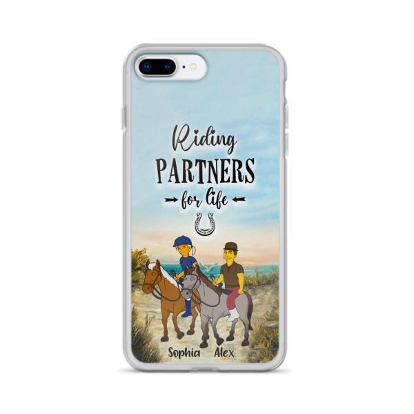 Custom Personalized Horseback Riding Cartoon Portrait From Photo Phone Case - Gift Idea For Couple/ Riding Lover - Case For iPhone And Samsung