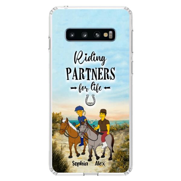 Custom Personalized Horseback Riding Cartoon Portrait From Photo Phone Case - Gift Idea For Couple/ Riding Lover - Case For iPhone And Samsung