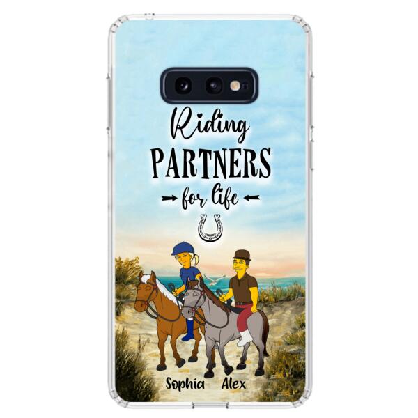 Custom Personalized Horseback Riding Cartoon Portrait From Photo Phone Case - Gift Idea For Couple/ Riding Lover - Case For iPhone And Samsung